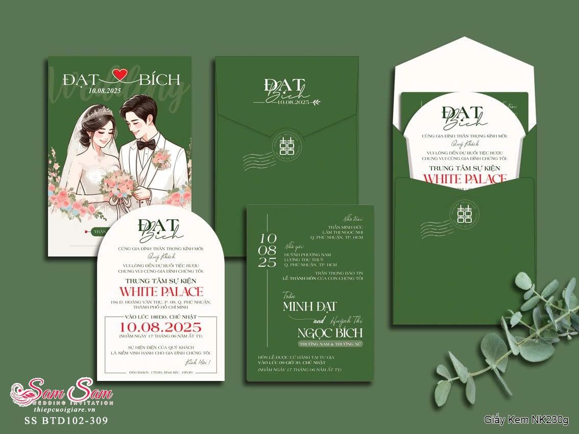 Thiệp cưới màu xanh lá SS-BTD102-309