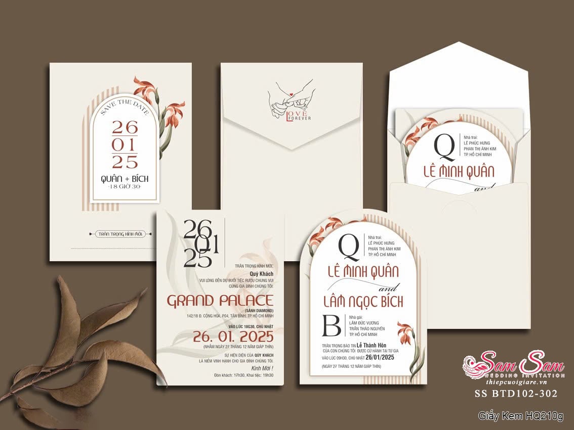 Thiệp cưới màu kem SS-BTD102-302