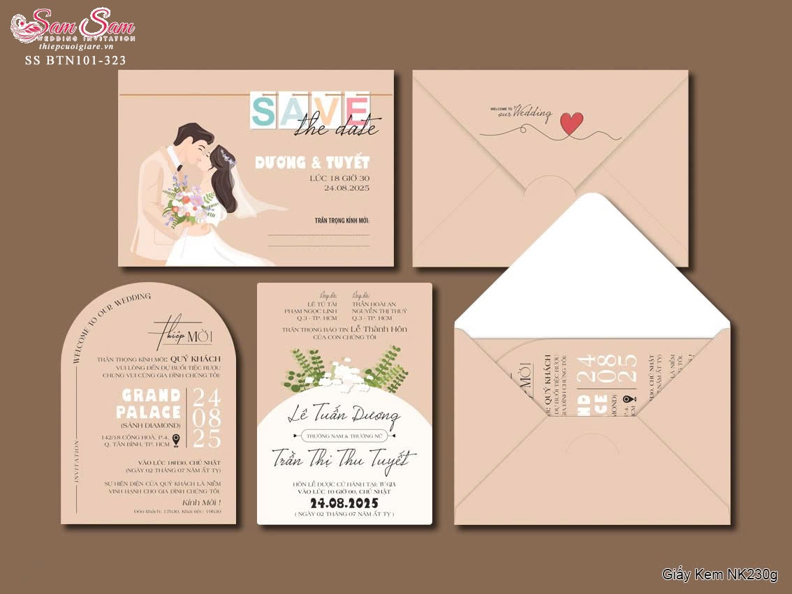 Thiệp cưới màu kem SS-BTN101-323