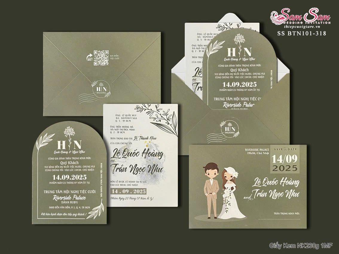 Thiệp cưới màu xanh lá SS-BTN101-318