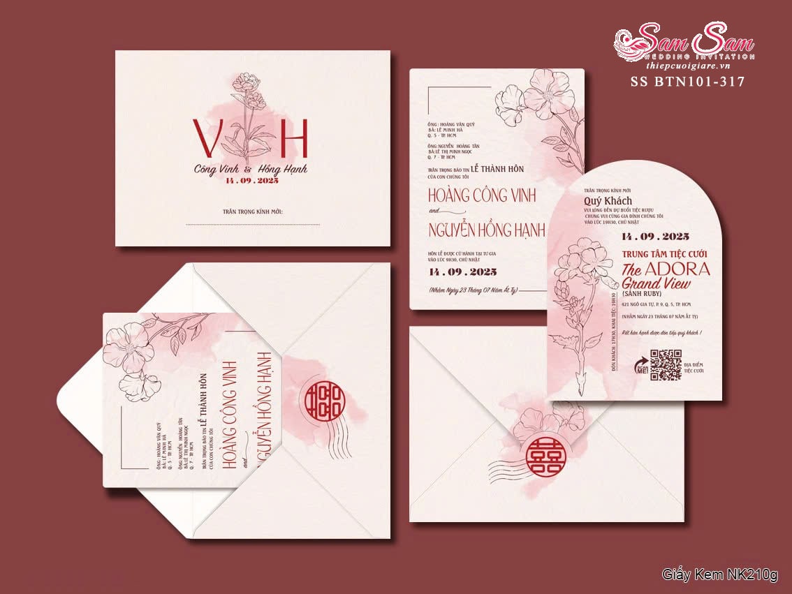 Thiệp cưới màu hồng nhạt SS-BTN101-317