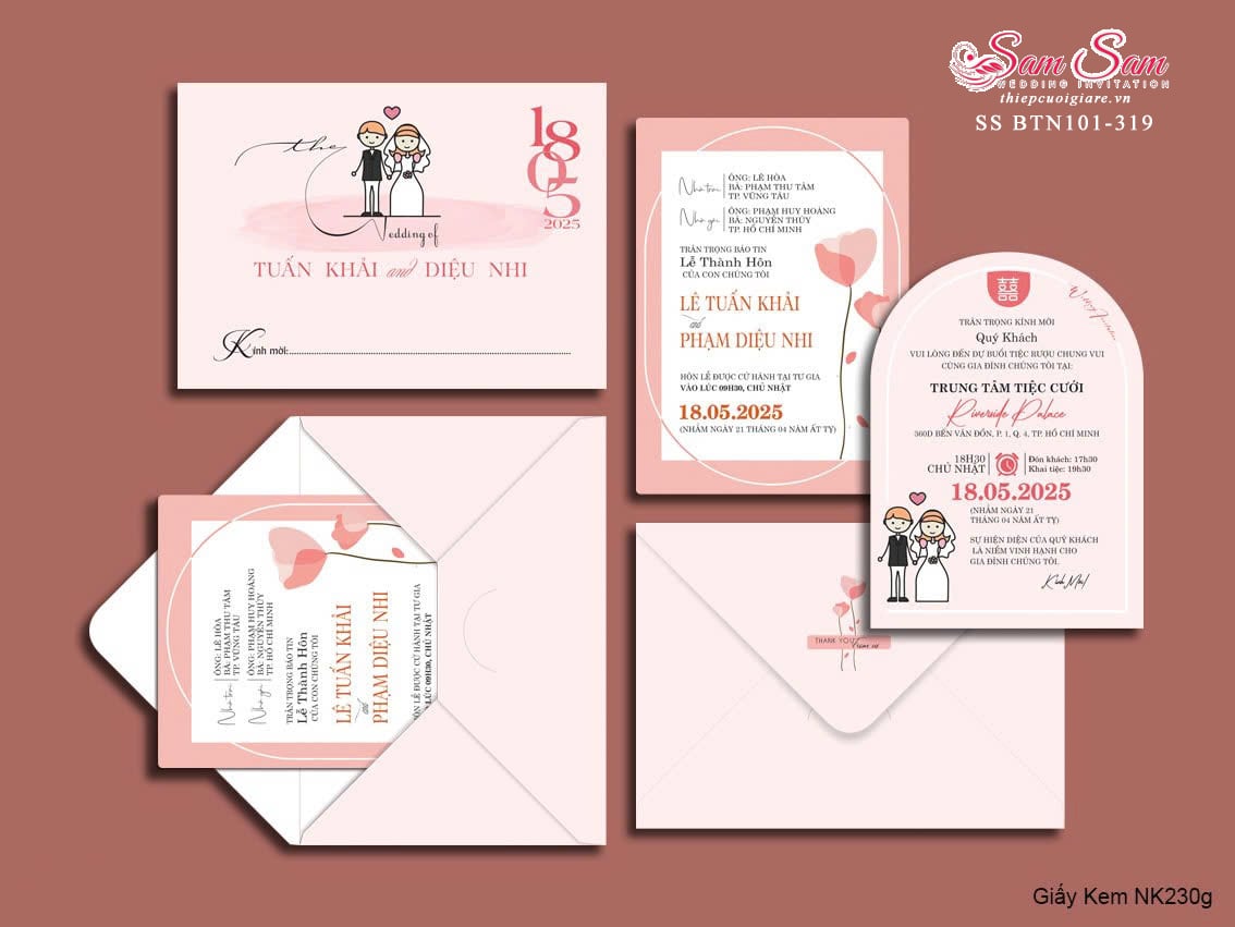 Thiệp cưới màu hồng SS-BTN101-319
