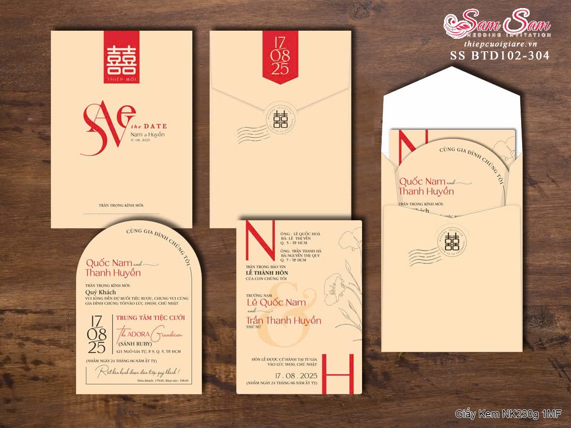 Thiệp cưới màu kem SS-BTD102-304