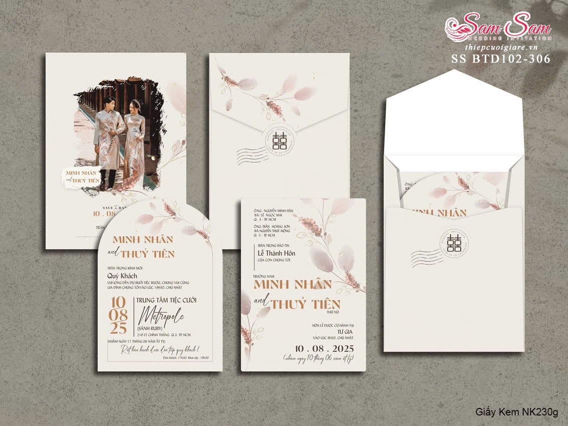 Thiệp cưới màu kem SS-BTD102-306