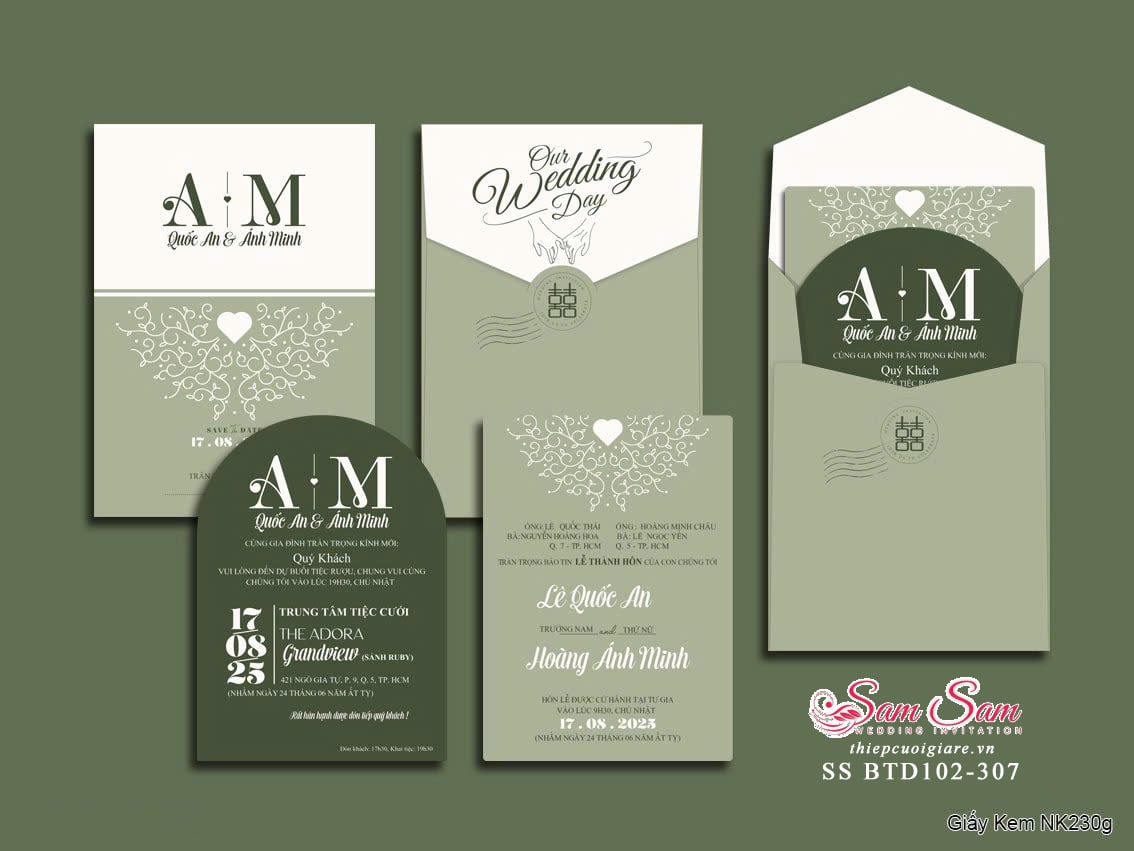 Thiệp cưới màu xanh lá SS-BTD102-307