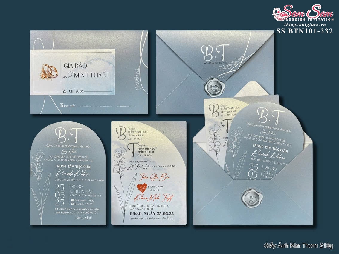 Thiệp cưới màu xanh biển SS-BTN101-332