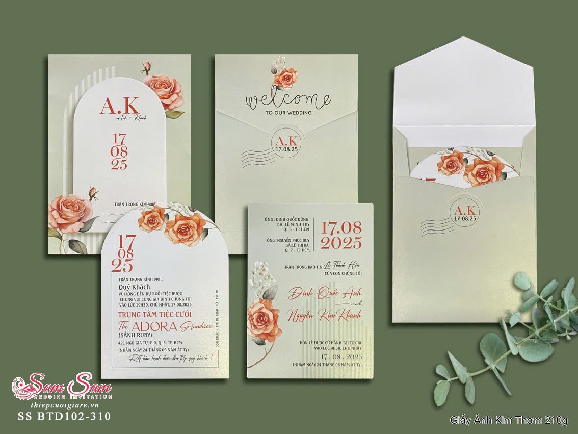 Thiệp cưới màu xanh lá SS-BTD102-310