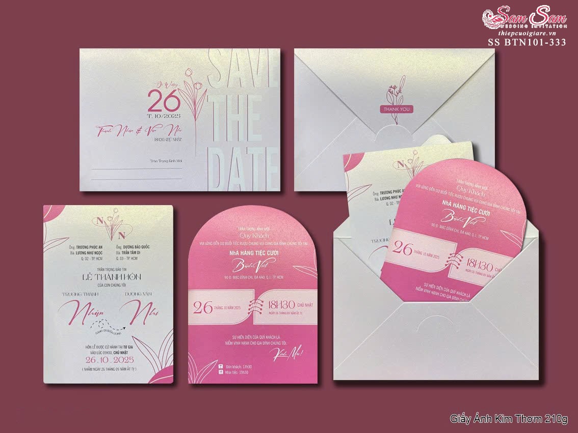 Thiệp cưới màu hồng SS-BTN101-333