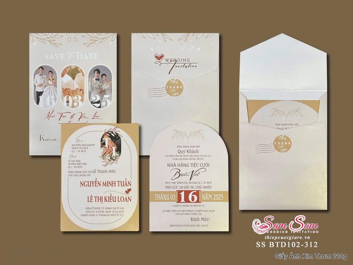 Thiệp cưới màu kem SS-BTD102-312
