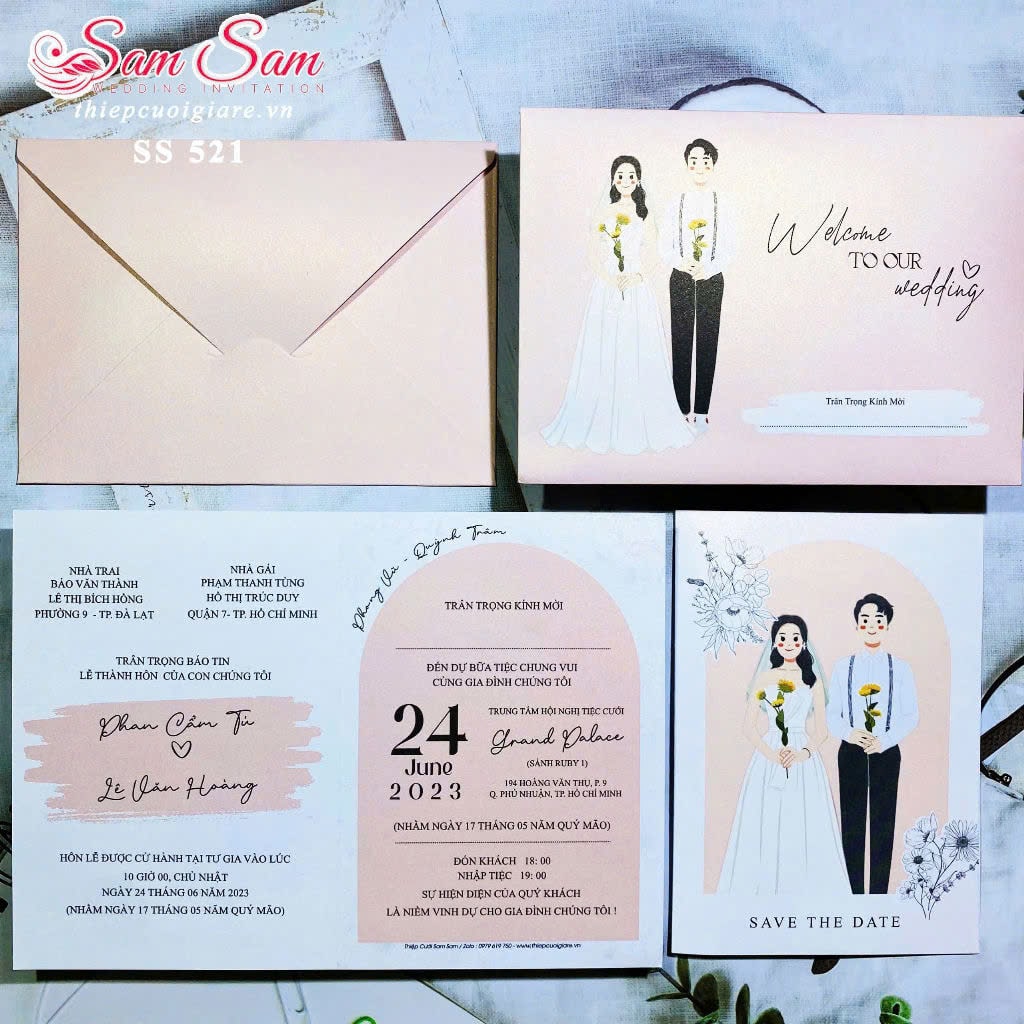 Thiệp cưới màu hồng SS521