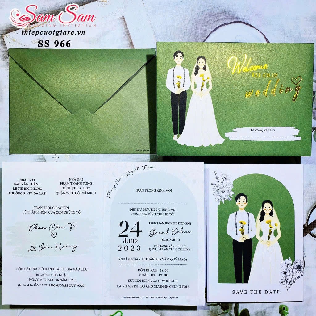 Thiệp cưới màu xanh lá SS966