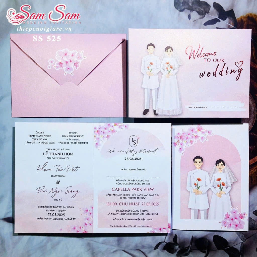 Thiệp cưới màu hồng SS525