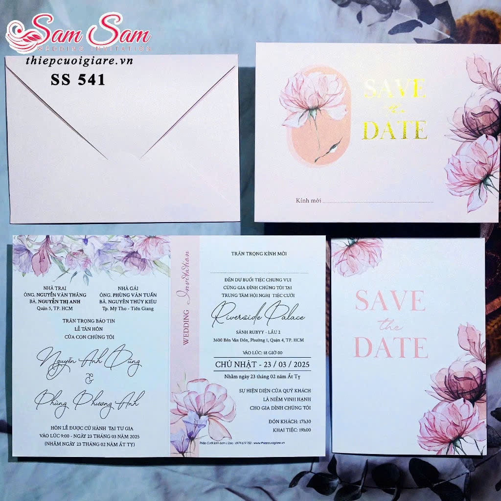 Thiệp cưới màu hồng SS541